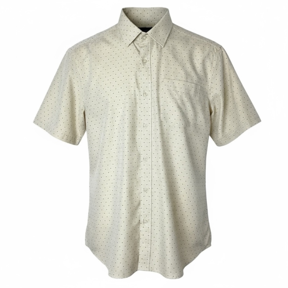 Planet B Men’s Cream Short Sleeve Button Front Shirt Size‎ Large Micro Dot Print